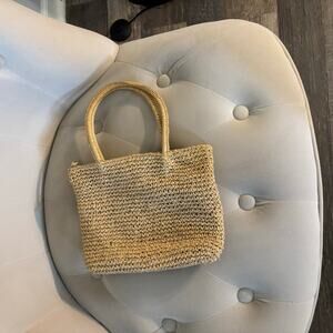 Straw Double Handle Top Handle Woven Purse with Zip Closure